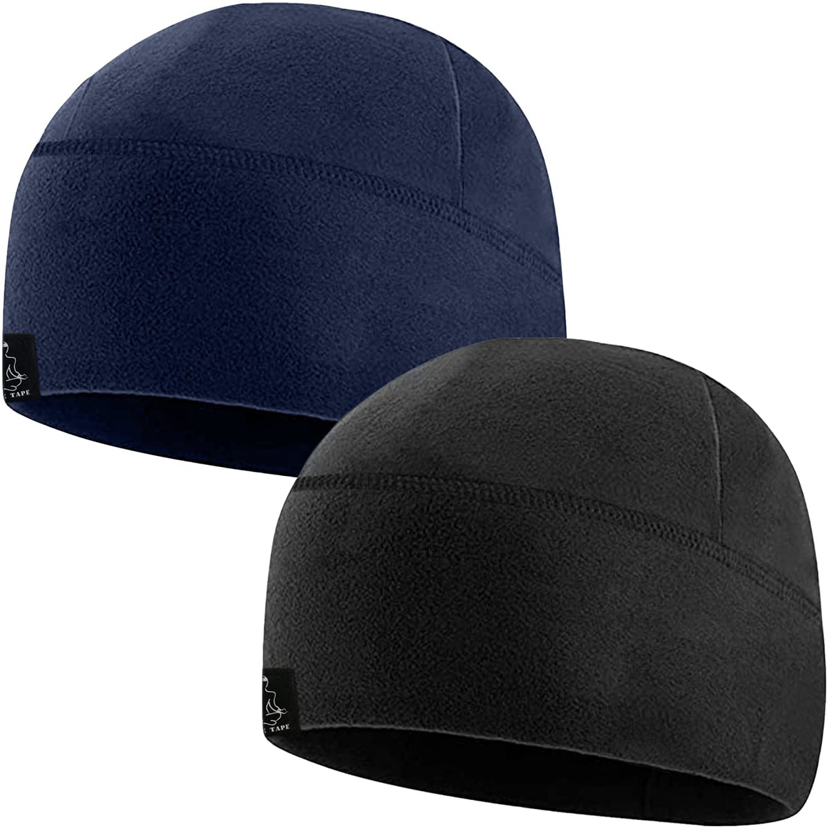 Temple Tape Tactical Fleece Watch Cap Beanie - Skull Cap Fleece Hat - 2 Pack Black/Navy - One Size (Fits Most Heads)