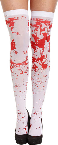 SHATCHI Blood Stained White Stockings Scary Bloody Socks Halloween Over Knee White Tights Zombie Festival Props