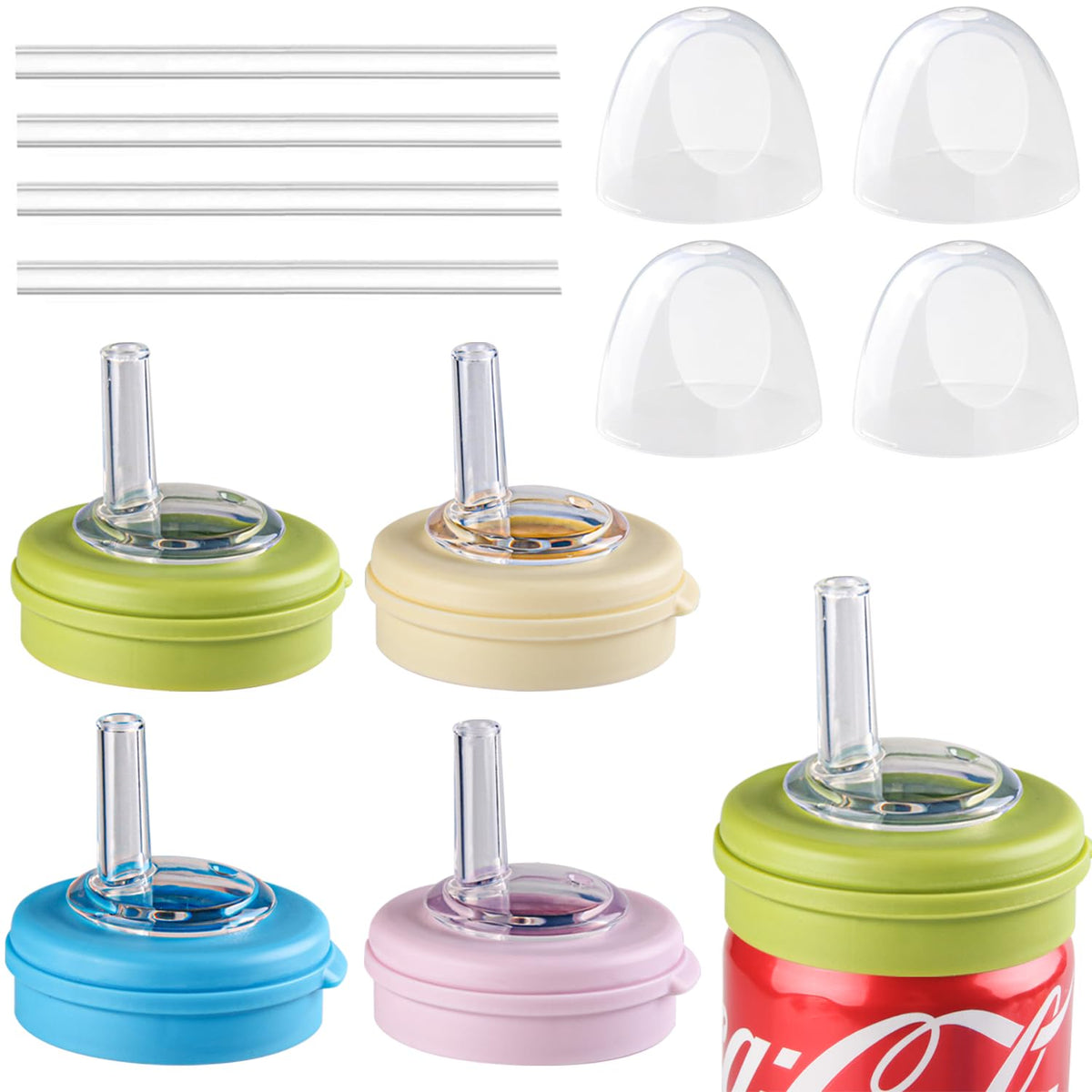 4 Pcs Soda Can Lids,Soda straw can lid For Fits standard soda cans?pop can lids?Beer?Seltzer?BPA-free reusable can covers for soda?4 colors?