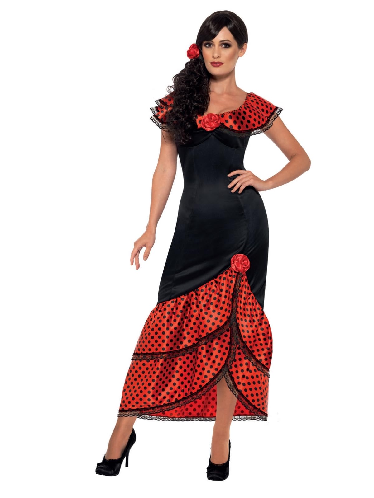 Smiffys Adult Women's Flamenco Senorita Costume, Dress and Headpiece, Around the World, Serious Fun, 45514, S - UK Size 08-10, Black