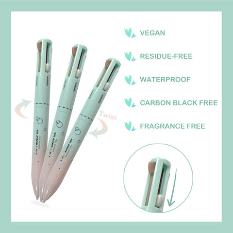 4-in-1 Travel Makeup Pen-Brown Eye Liner/Eyebrow Pencil in Dark Brown,Eyeshadow in Brown, Lip Liner/Blush in Mauve,Highlighter in White,Face Multi-Functional Travel Size Makeup Pen