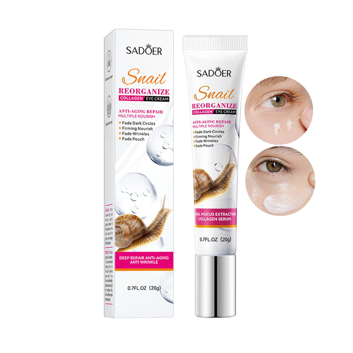 Grospe Snail Repair Eye Cream with Snail Mucin Extract and Collagen,Eye Wrinkle Firming Cream Under Eye Repair Cream for Anti-aging Hydrating Reducing Dark Circles Fine Lines Puffiness