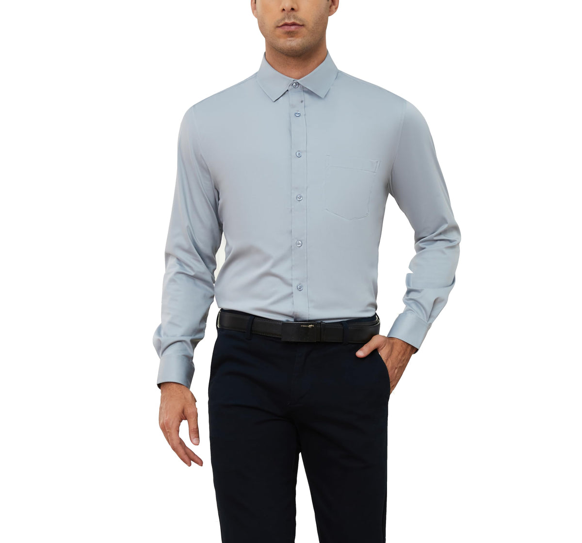 Syewan Men's Dress Shirts for Men Long Sleeve Stretch Wrinkle Free Formal Mens Button Down Shirt Business Casual Dress Shirts Grey