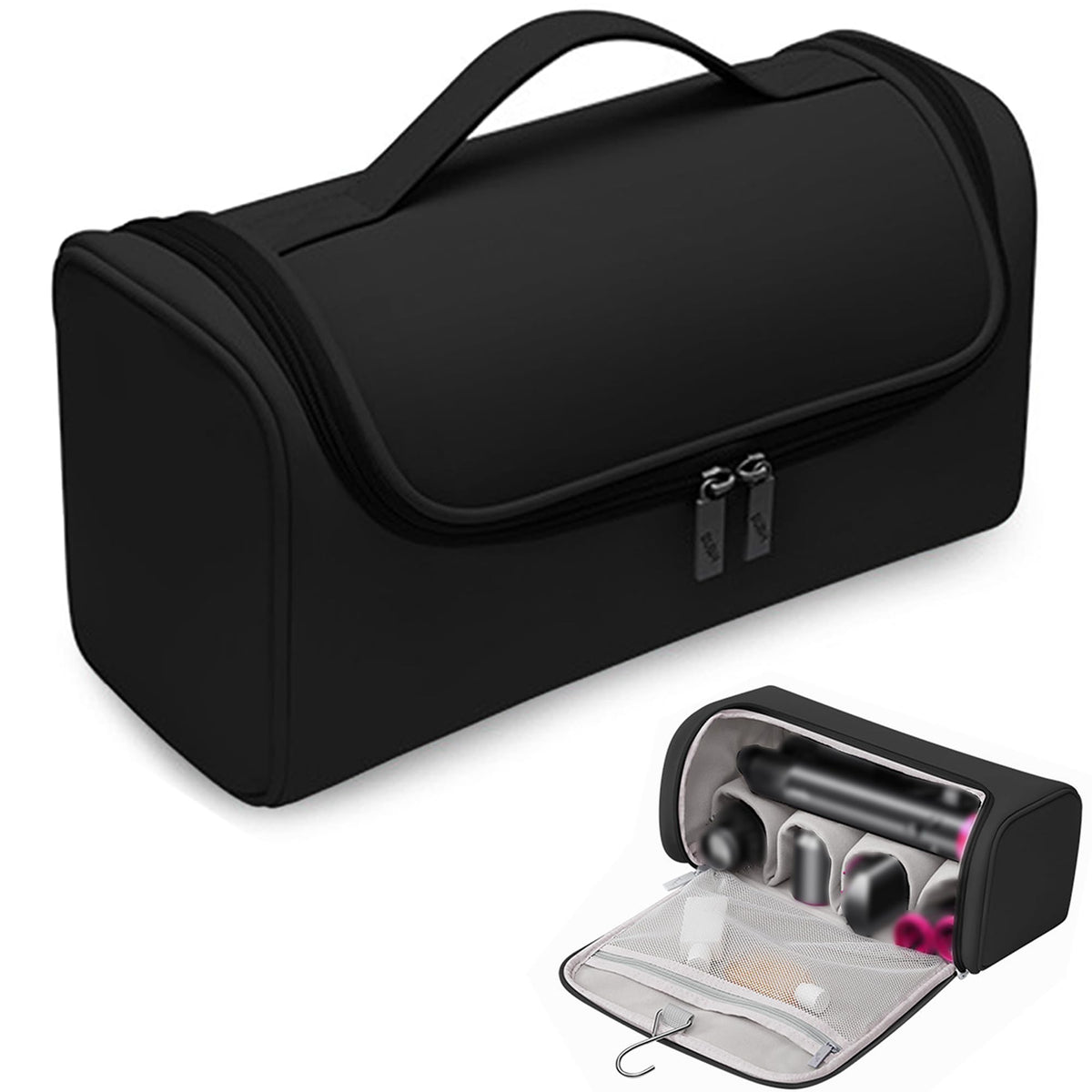 Linpr Travel Storage Bag for Dyson Hair Dryer, Travel Case with Hook, Curler and Accessories Organizer, Large-Capacity Case Holder, Portable Carrying Case, Storage Organizer Bag for Women (Black)