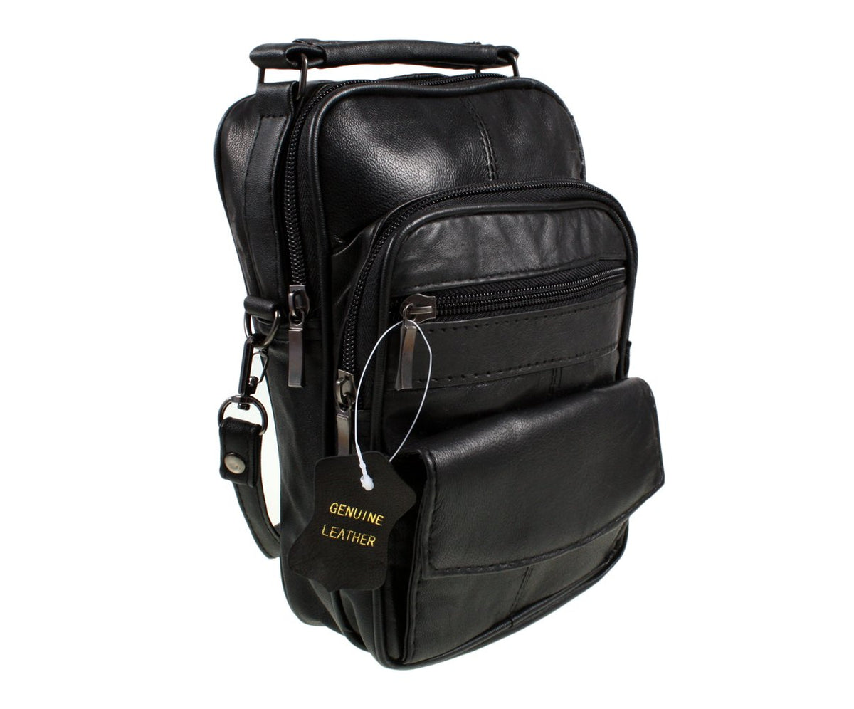 Lorenz Black Real Leather Shoulder Bag