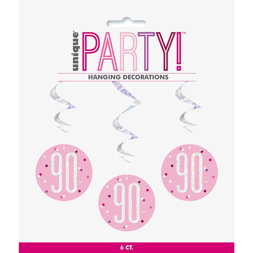 Unique 83817 Pink Hanging Swirl Decorations-32 Silver | 6 Pcs, Age 90