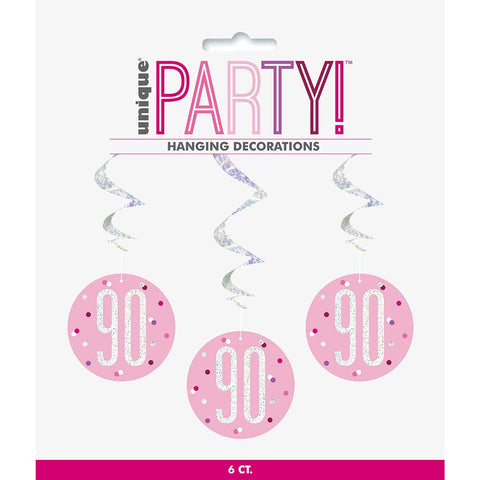 Unique 83817 Pink Hanging Swirl Decorations-32 Silver | 6 Pcs, Age 90