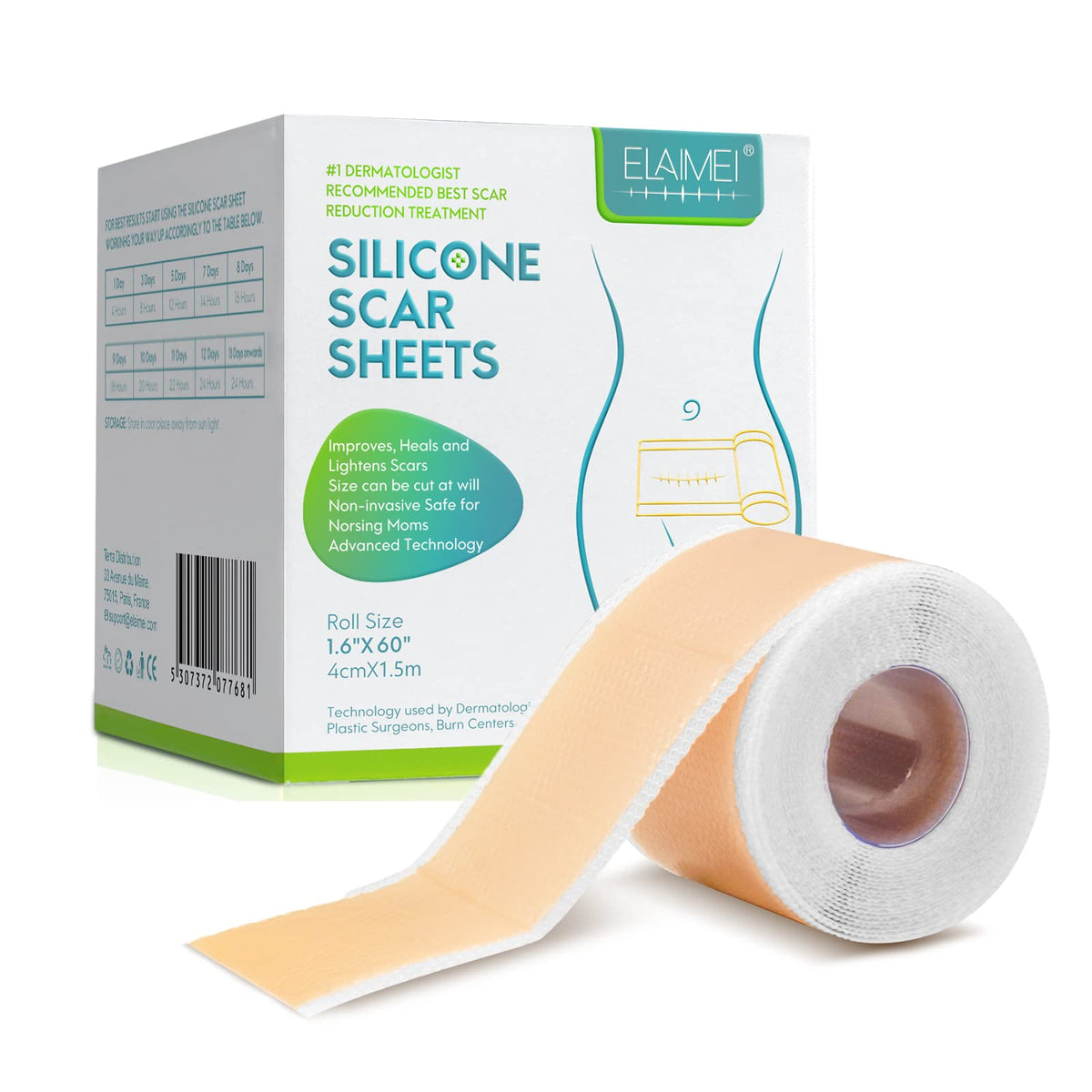 Silicone Scar Sheets - (1.6â€x 60â€) Professional Scar Removal Sheets for C-Section, Burn, Acne - Soft Silicone Gel Scar Tape