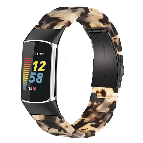 Wongeto Resin Bands Compatible for Fitbit Charge 6 /Charge 5 Band,Women Men Resin Replacement Wristband Strap Blacelet for Fitbit Charge 5 / Charge 6 Advanced Fitness Tracker (Tortoise Stone)
