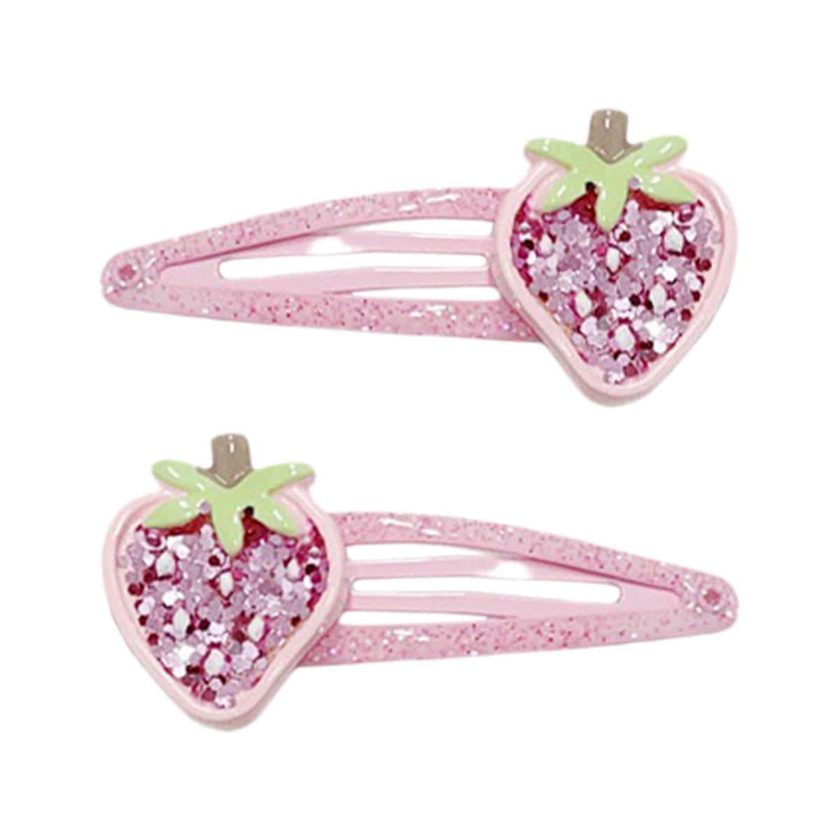 Strawberry Hair Clips for Baby Girls - 2Pcs Pink Glitter Rhinestone Metal Snap Hair Clips Hair Barrettes Hair Pink Accessories for Girls Toddlers Kids and Teens Gifts