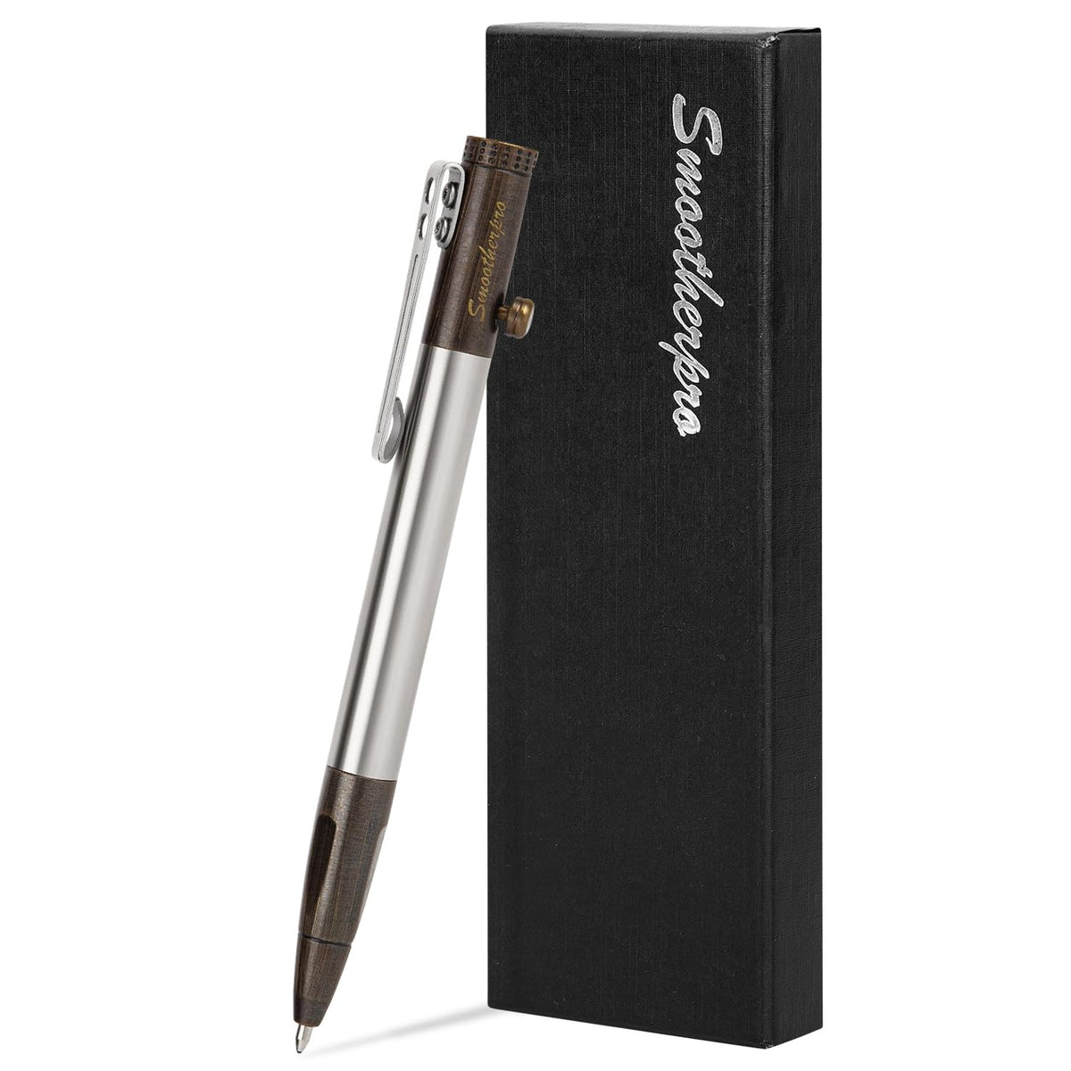 SMOOTHERPRO Bolt Action Pen with Stainless Steel Pen Clip Compatible with Parker Refill Heavy Duty for EDC Writing Tremor Parkinson Arthritic Business Color Retro Black (SP01BK)