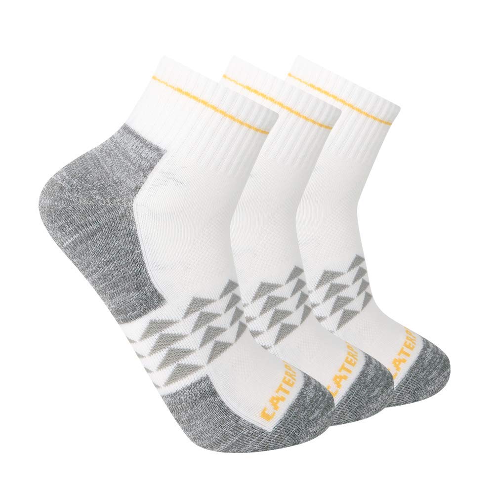 Caterpillar Men's 3-Pack Half Cushioned Quarter Socks, White, Large