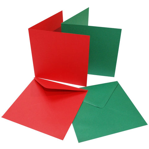 Craft UK 2038 6x6" Christmas Card and Envelope - Red/Green (Pack of 40)