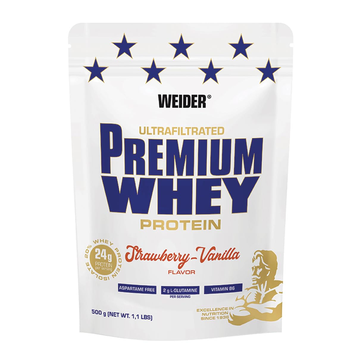 Weider Premium Whey Protein Powder, Strawberry Vanilla, 33g of Protein Per Serving, Low Carb, Whey Protein Isolate, Rich in BCAA's, 500g