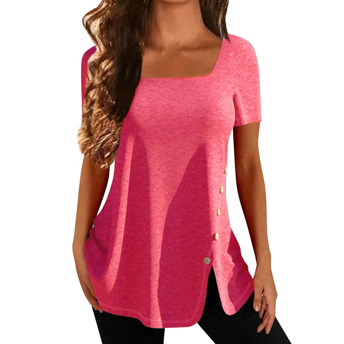 Womens 3/4 Sleeve Tops, UK Womens Basic Ladies Short Sleeve Stretchy Slim Fit Crew Neck Crop Tops for Women Cropped T Shirt Womens Summer Tops Ladies Gym Top Tshirt