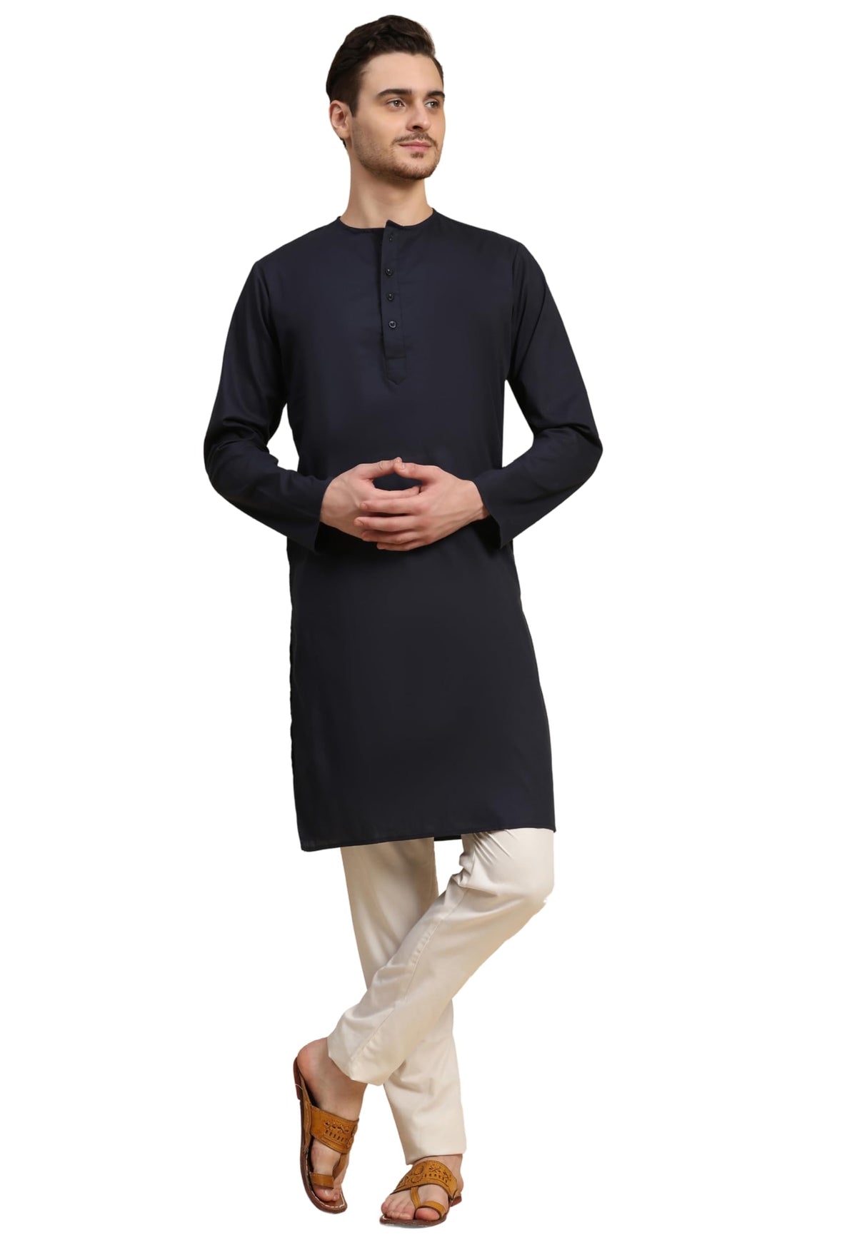SKAVIJ Men's Pure Cotton Solid Kurta Pajama Set Round Neck Daily Wear Casual Yoga Dress (KP096blue_Blue_M)
