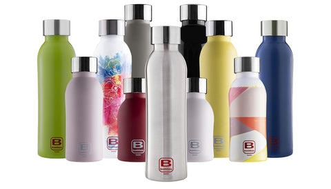 BUGATTI B BOTTLES TWIN Thermal bottle 800 ML Silver keeps liquids hot for H12, cold for H24 and ice for H36 18/10 stainless steel fitness bottle, ecological and reusable designed in Italy