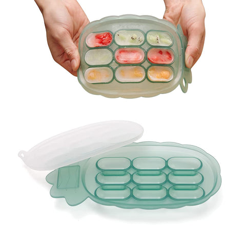 haakaa Baby Food Freezer Trays - Breastmilk Teething Popsicle Mold - Silicone Nibble Tray - Silicone ice Cube Tray with lid - Feeding Divided Sausage Plate for 4m+ Baby Toddler Kid-Green Pineapple
