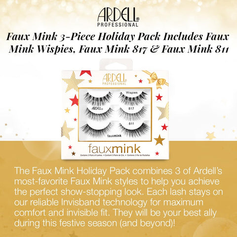 Ardell Faux Mink 3 Piece Holiday Pack Includes Faux Mink Wispies, Faux Mink 817 and Faux Mink 811