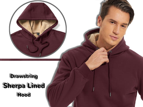 TACVASEN Mens Hoodies Pullover Warm Fleece T-Shirt Hoody Sweatshirt Sherpa Fleece with pocket Wine Red,XXL