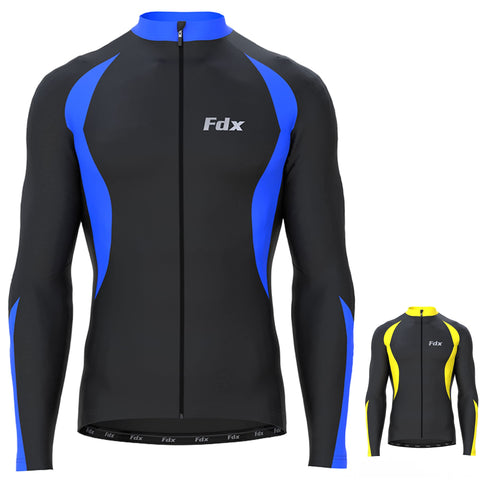 FDX MenÃƒÆ’Ã‚Â¢ÃƒÂ¢Ã¢â‚¬Å¡Ã‚Â¬ÃƒÂ¢Ã¢â‚¬Å¾Ã‚Â¢s Thermal Cycling Jersey, Water Resistant, Lightweight, Super Roubaix Fabric, Windproof Winter Cycle Top, Full Zipper, Long Sleeve Bicycle Riding Shirt, Running, Bike (Black/Blue, Large)