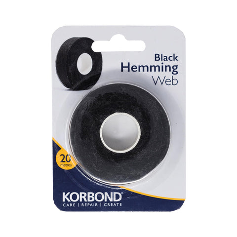 KORBOND Hemming Web - Black - 20m x 2cm - Invisible Mending Tape for Fabric - Iron On Hem Tape - NO Sewing Required Adhesive Fabric Tape, Webbing Tape, Hemming Tape