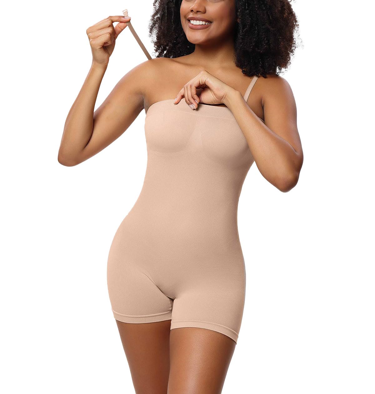 SHEKINI Women Shapewear Bodysuit Strapless Full Body Shaper Tummy Control Bodysuit Shapewear Tops Thigh Slimmer Sculpt Body Shaper with Removable Straps