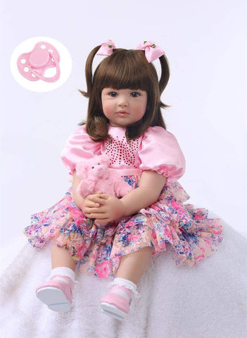 iCradle Cute 24inch 60CM Reborn Baby Doll Long Hair Girl Doll Soft Silicone Baby Real Life Baby Toddler Doll Toy for Ages 3+ (F)