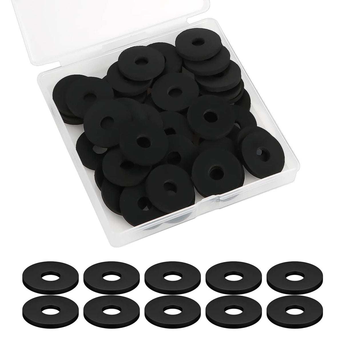 LUTER 50pcs Flat Washers Kit, Flat Rubber Washers Washers Assorted Rubber Rubber Washer Heavy Duty Abrasion Resistant Rubber for Faucet Repair Household Appliances Vibration Suppression (25mm/1in)