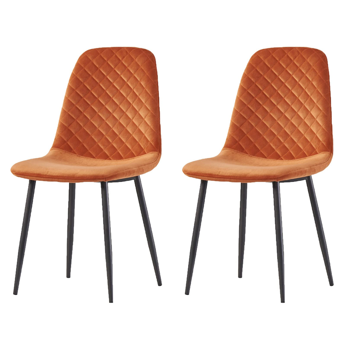 AINPECCA Set of 2 Velvet Dining Chairs Fabric Upholstered seat with Metal Legs Dressing Lounge Home (Orange, 2)