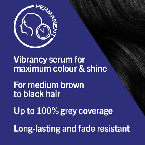 Schwarzkopf LIVE Intense Colour, Long Lasting Permanent Black Hair Dye, With Built-In Vibrancy Serum, Up To 100% Grey Coverage- Deep Black