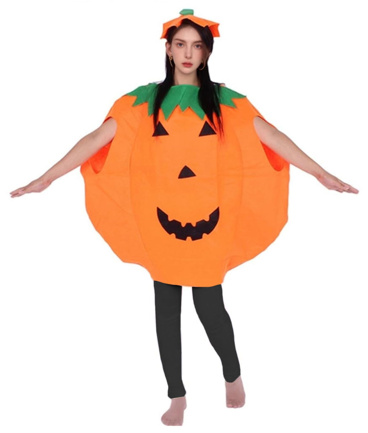 Unisex Adult Halloween Party Orange Pumpkin Unisex Costume Set with A Hat