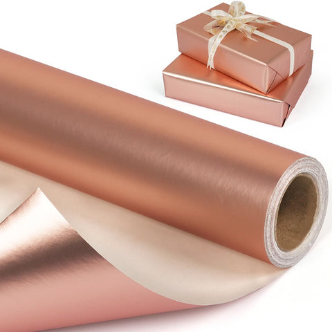 Rose Gold Wrapping Paper Roll Metallic Rose Gold Wrapping Paper - Mini Roll, Solid Color Matte Gift Wrapping Paper for Birthday Christmas Wedding Baby Shower Birthday Gift Wrap for Men Women, 43CMX10M