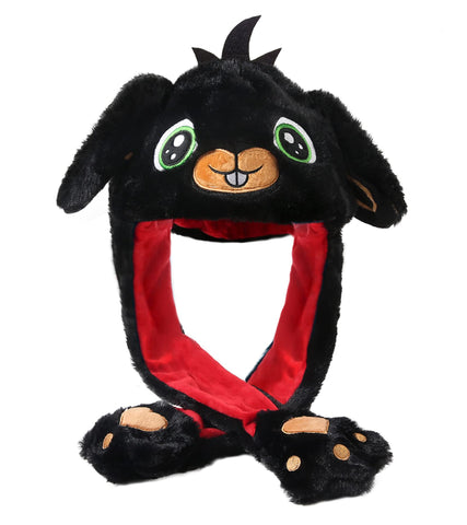 Focupaja Bunny Hat Ear Moving Black Rabbit Hat with Floppy Ears Animal Jumping Cap Funny Hat Cosplay Christmas Easter Girls Adults Women