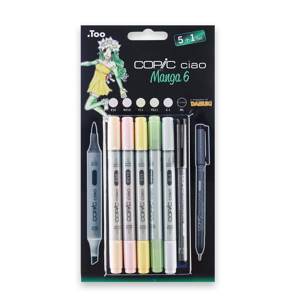 Copic Ciao 5+1 Manga Marker Set - 6 (Pack Of 5 + Multiliner Pen)