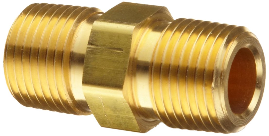 Parker 8-8 MHN-B Brass Pipe Fitting, Hex Nipple, 1/2" NPT Male X 1/2" NPT Male, 1.89" Length