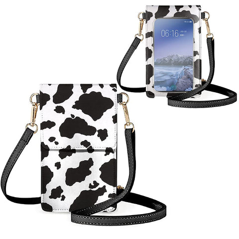 Biyejit Cow Print Small Crossbody Phone Bag for Women Cellphone Shoulder Bags Card Holder Wallet Purse Touch Screen Bag