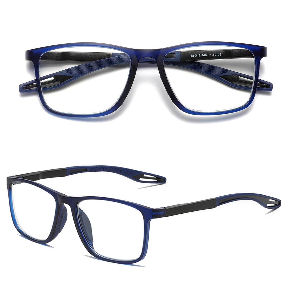 Hubeye TR90 Sports Reading Glasses for Men and Women Square Comfortable Flexible Blue Light Blocking Computer Readers 2.00