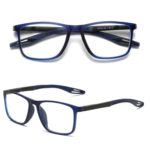 Hubeye TR90 Sports Reading Glasses for Men and Women Square Comfortable Flexible Blue Light Blocking Computer Readers 2.00