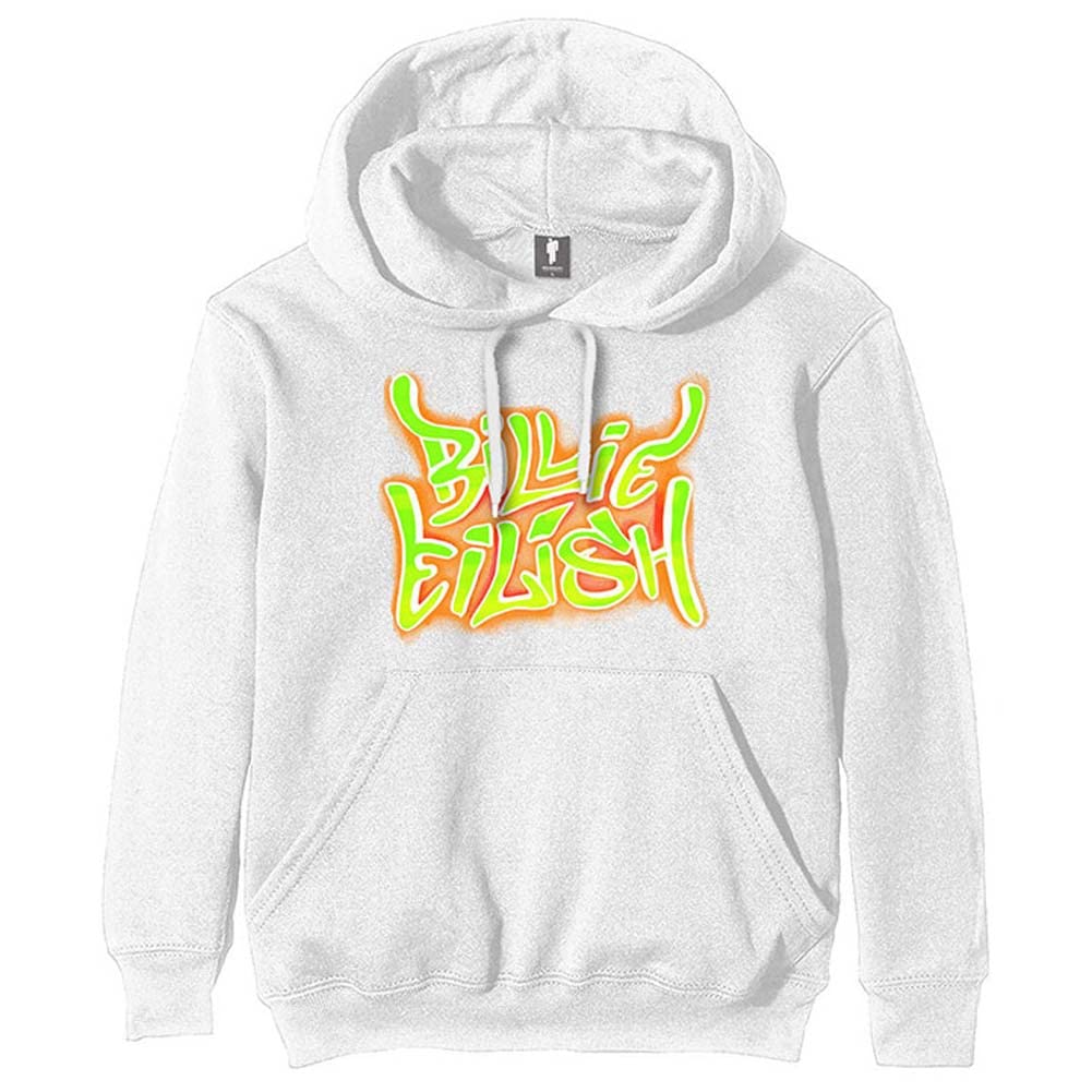 Billie Eilish Hoodie Airbrush Flames Blohsh Logo Official Unisex White Pullover Size L