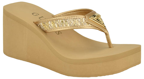 Guess Women's DEMMEY Sandal, Natural/Gold 710, 9