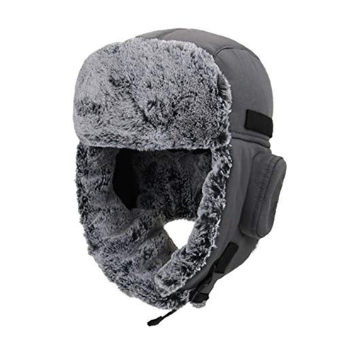 Winter Bomber Ushanka Russian Hat Eskimo Fur Hunting Skiing Trapper Trooper Hats with Ear Flaps Men Womens Aviator Warm Snow Ski Dark Gray