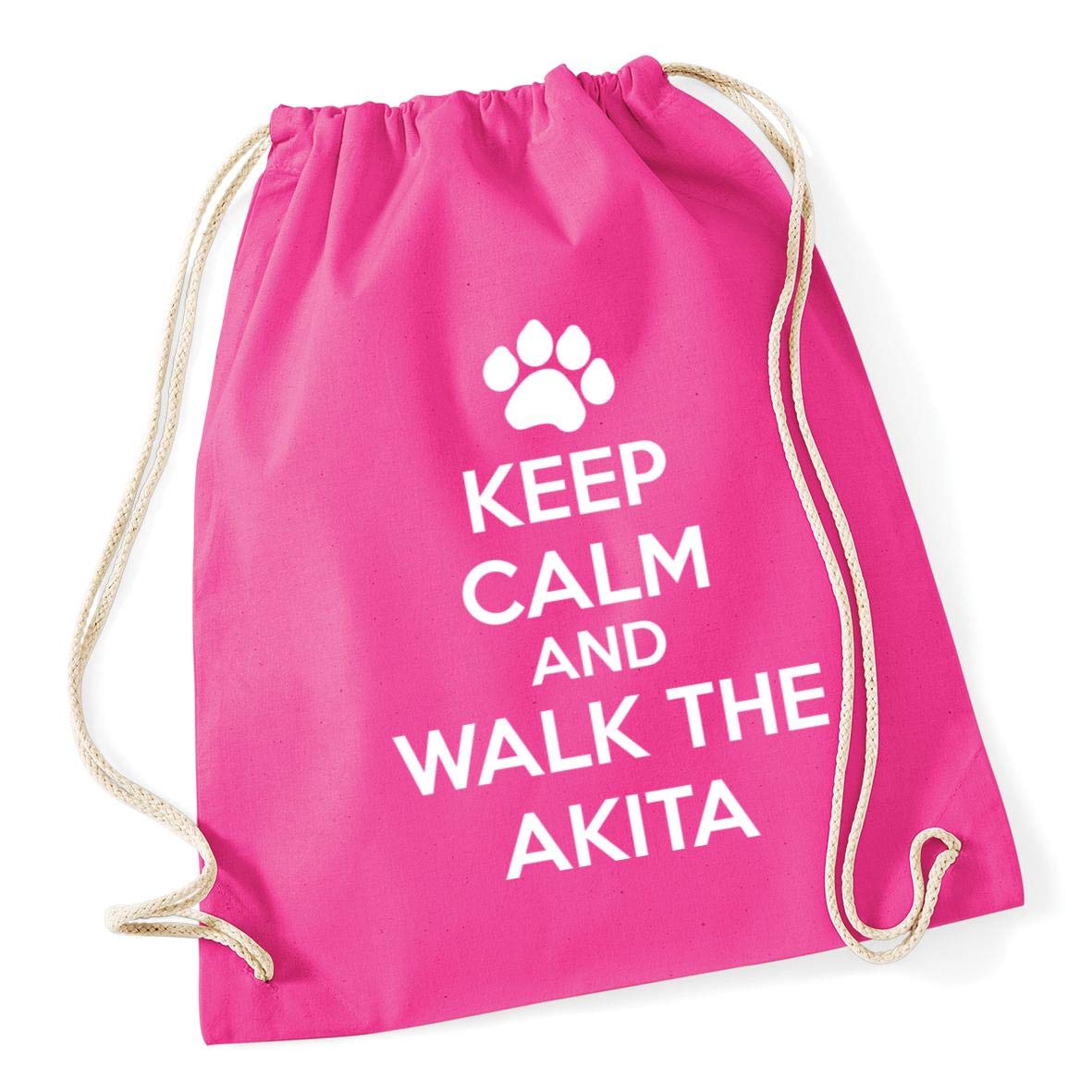 Hippowarehouse Keep calm and walk the akita - dog Drawstring Cotton School Gym Bag 37cm x 46cm, 12 litres