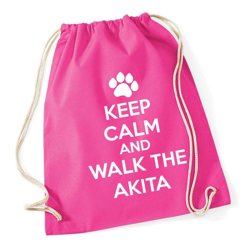 Hippowarehouse Keep calm and walk the akita - dog Drawstring Cotton School Gym Bag 37cm x 46cm, 12 litres
