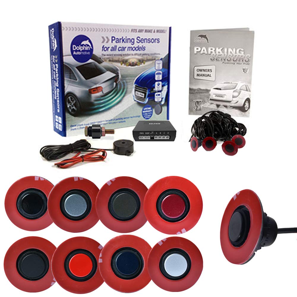 Dolphin Automotive DFM400F Front Parking Sensors With Longer Leads. Flush Fit OEM Style 4 Sensor Audio Alert Kit With Rocker Switch (Gloss Black)