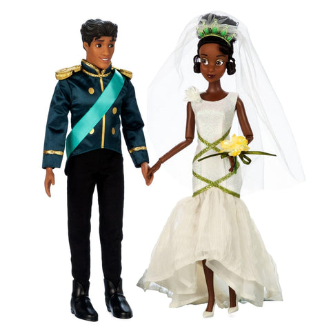 Disney Store Official Princess Wedding Doll Set (Tiana & Prince Naveen) Princess Toys with Molded Details, Deluxe Wedding Costumes, Scenic Display Packaging and Accessories - Set of 2