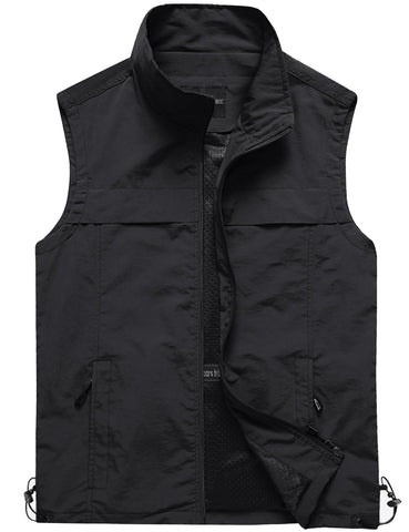 Gihuo Men's Causal Lightweight Outdoor Vest Quick Dry Outdoor Multi Pockets Travel Safari Fishing Vest (XLarge, Style3-Black)