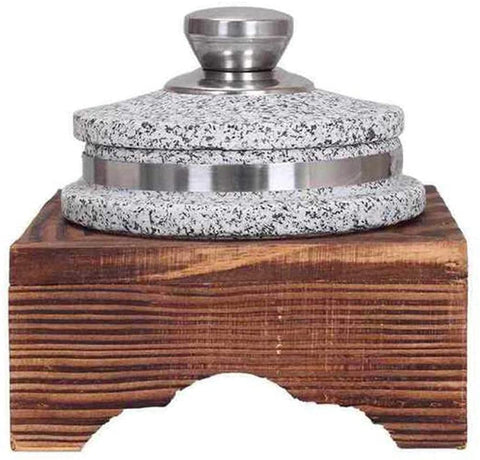 Korean Granite DOLSOT Stone Bowl With Lid Heavy-duty Granite Stone Bowl With Wood Base Donabe Rice Cooker Ceramic Pot Casserole Clay Pot For Korean Cuisine Stone Diameter-Stone_diameter16cm(6inch