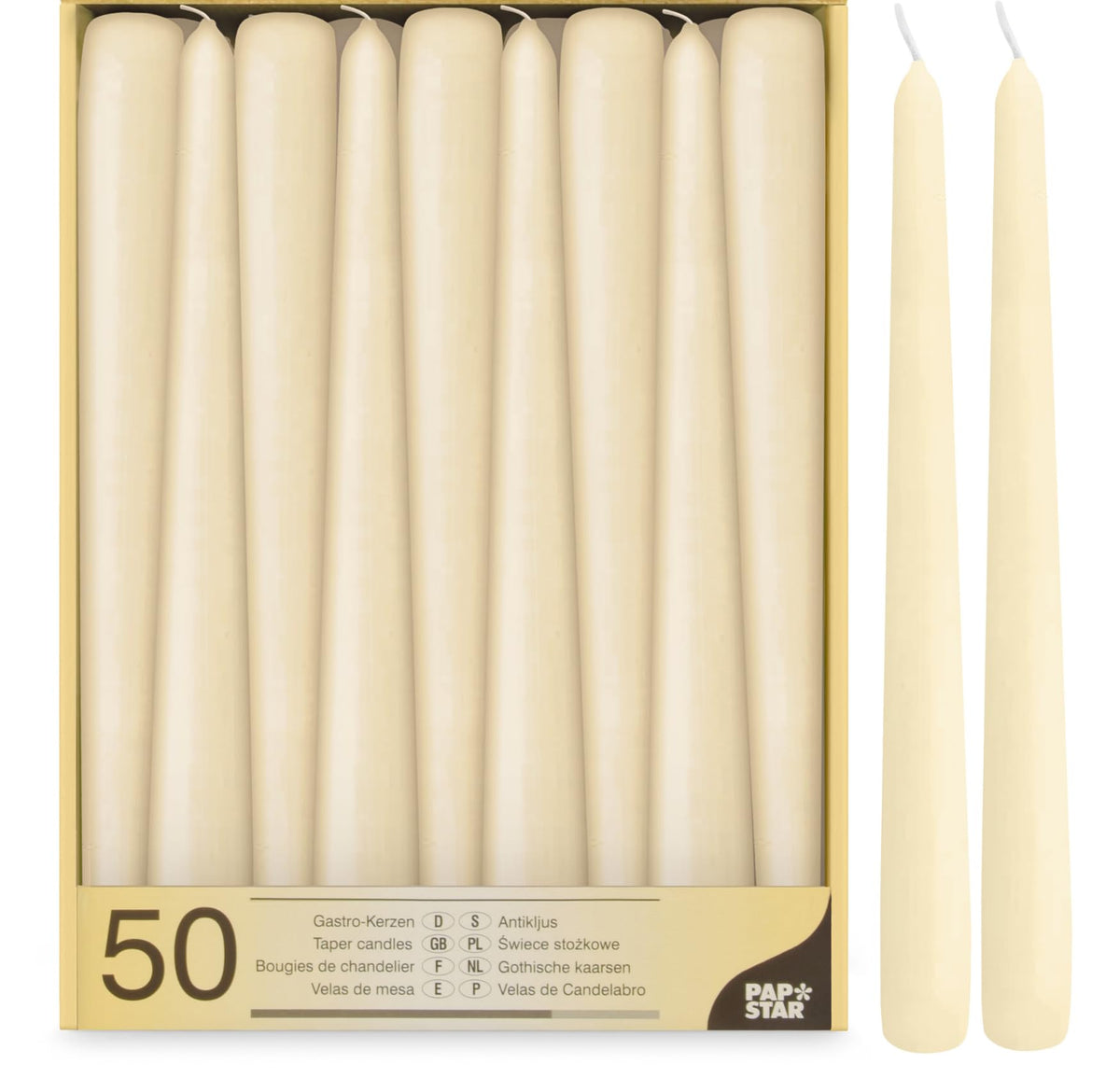 Papstar 17967 50 Candlesticks Diameter 2.2 x 25 cm Champagne