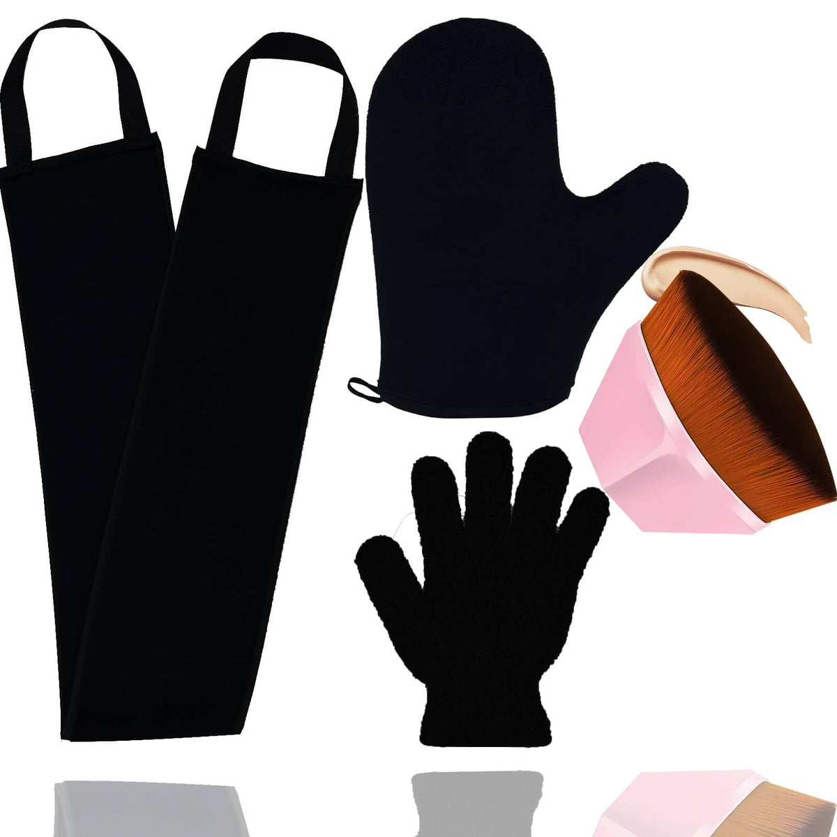 4Pack Self Tanning Mitt Applicator Set, 1 Self Tanning Mitt, 1 Self Tanner Lotion Back Applicator, 1 Self Face Tanner Brush, 1 Exfoliating Glove, Sunless Self Tan Kit